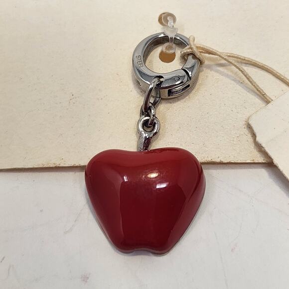 Fossil NYC Red Enamel Apple Charm Stainless Steel Dangle Hinge Ring New - Picture 4 of 6